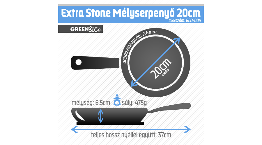 GreenCo GCO-004 Extra Stone 20cm serpenyő, mély GCO004